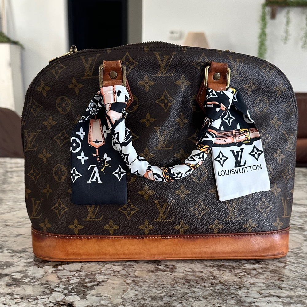 Louis Vuitton Brown Monogram Handbag with Scarf Details